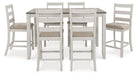 Skempton - Counter Height Dining Table and Bar Stools (Set of 7) - White / Light Brown - Simple Home Plus