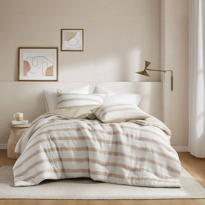 Merritt - Full/Queen Yarn-Dyed Striped Comforter - Taupe - Simple Home Plus