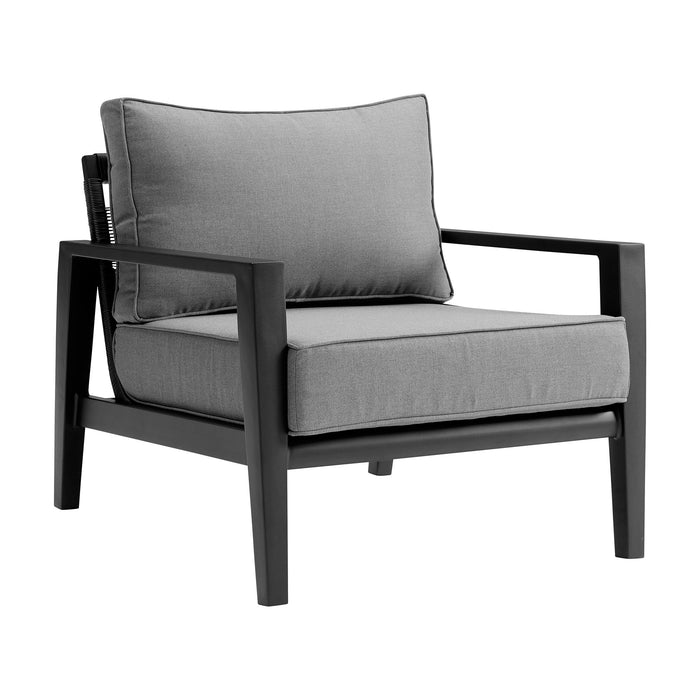 Cayman - 4 Piece Black Aluminum Outdoor Seating Set With Dark Gray Cushions