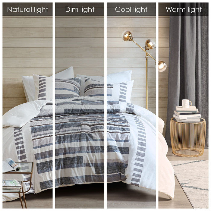 Serena - King 3 Piece Printed Comforter Set With Trims - Navy - Simple Home Plus