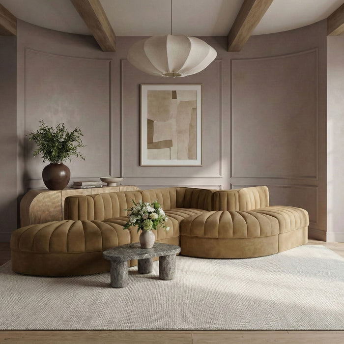 Rummi - Rounded Velvet Performance Fabric Upholstered 5 Piece Modular Sectional - Simple Home Plus