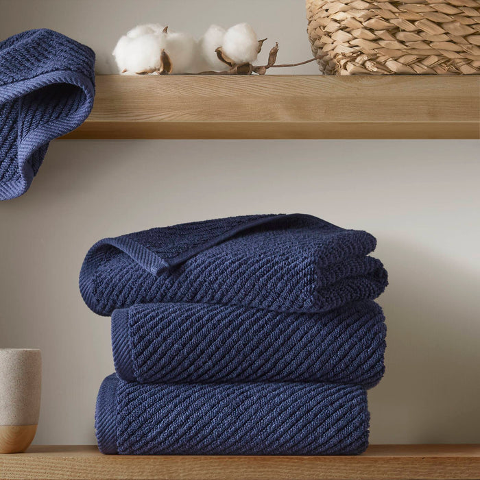 Diagonal Ribbed - 4 Piece Hand Towels Set - Navy - Simple Home Plus