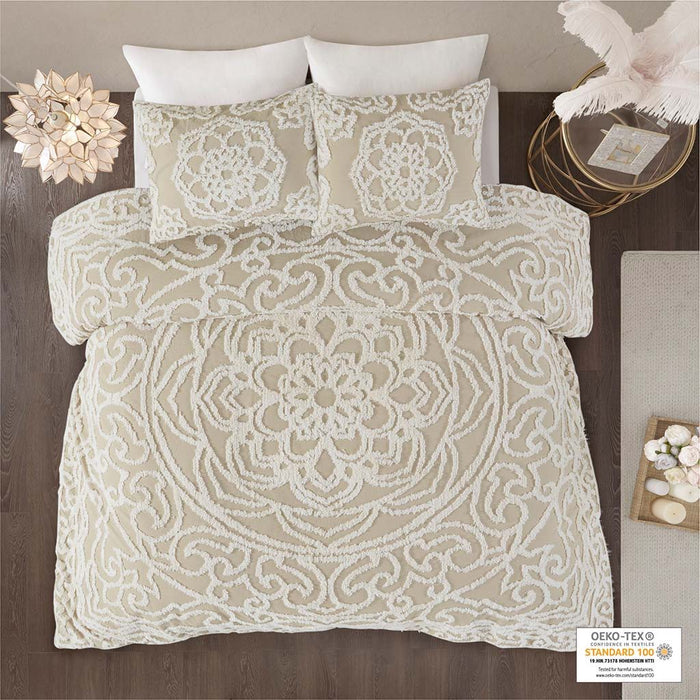 Laetitia - 3 Piece Tufted Duvet Cover Set - Taupe - Simple Home Plus
