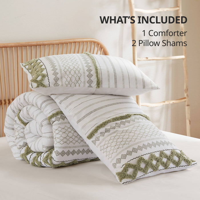 Imani - 3 Piece King/California King Printed Comforter Set - Sage/Ivory - Simple Home Plus