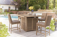 Walton Bridge - 5 Pc. - Square Bar Table W/Fire Pit, 4 Barstools - Driftwood - Simple Home Plus