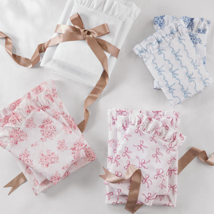 Microfiber Ruffle - California King Sheets - Blue Floral