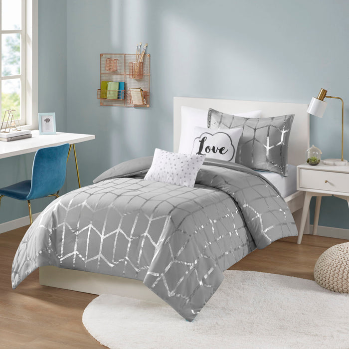 Raina - Brushed Microfiber Printed Comforter Set - Gray / Silver - Simple Home Plus