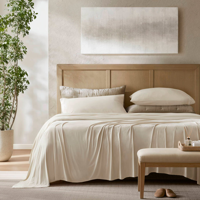 Split King Stretch Jersey Sheet Set - Ivory - Simple Home Plus