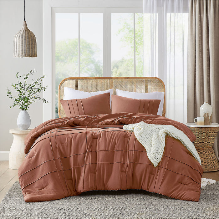 Porter - California King Soft Washed Pleated Comforter Set - Clay - Simple Home Plus