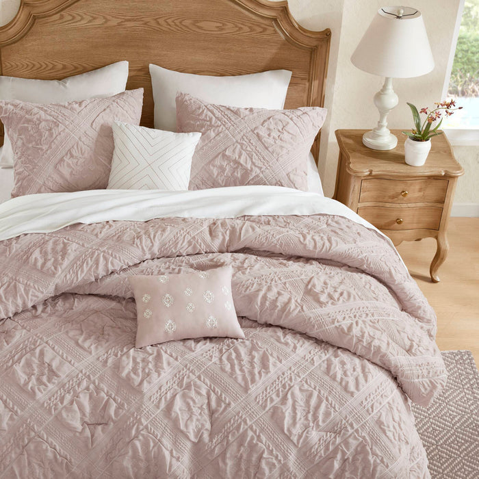 Mona - King 5 Piece Sculpted Comforter Set - Pink - Simple Home Plus