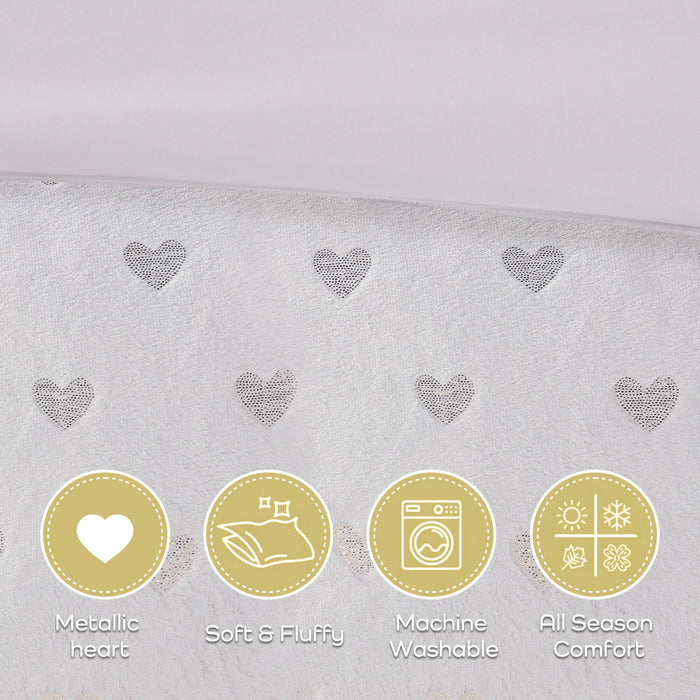 Rosalie - 4 Piece Full/Queen Metallic Printed Plush Comforter Set With Throw Pillow - White/Gold - Simple Home Plus