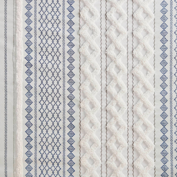 Imani - Printed Shower Curtain With Chenille - White/Navy