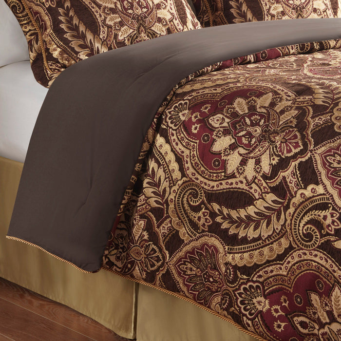 Julius - 4 Piece Queen Comforter Set - Burgundy - Simple Home Plus