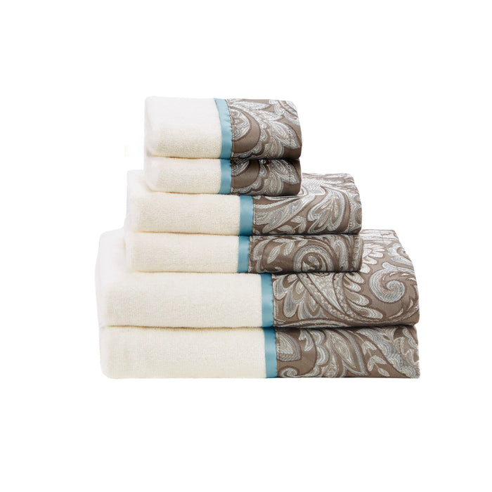 Aubrey - 6 Piece Jacquard Towel Set - Blue / Brown - Simple Home Plus