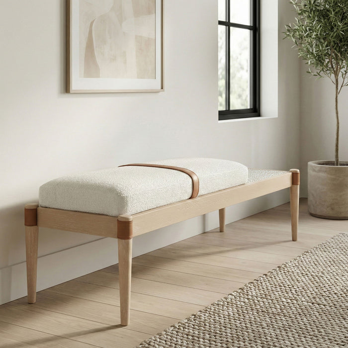Nara - Linen Textured Fabric Upholstered Bench - Painted Natural - Simple Home Plus
