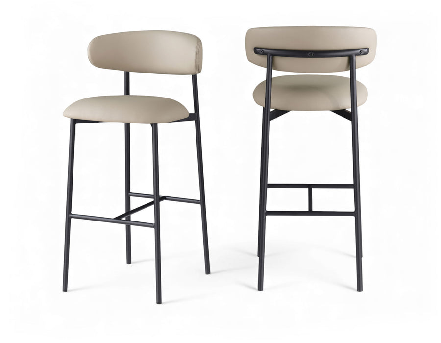Lupita - Vegan Leather Upholstered Bar Stool (Set of 2) - Taupe / Matte Black - Simple Home Plus