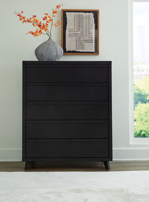 Danziar - Black - Five Drawer Wide Chest - Simple Home Plus