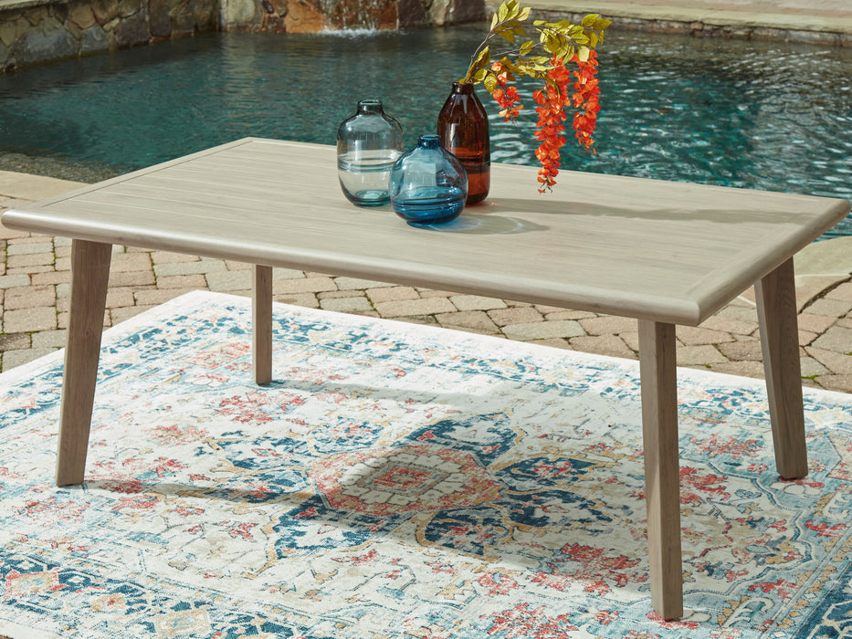 Cliff Trails - Beige - Rectangle Dining Table With Umbrella Option - Simple Home Plus