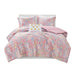 Rosalie - 3 Piece Twin/Twin Long Metallic Printed Plush Comforter Set With Throw Pillow - Pink Multi/Gold - Simple Home Plus