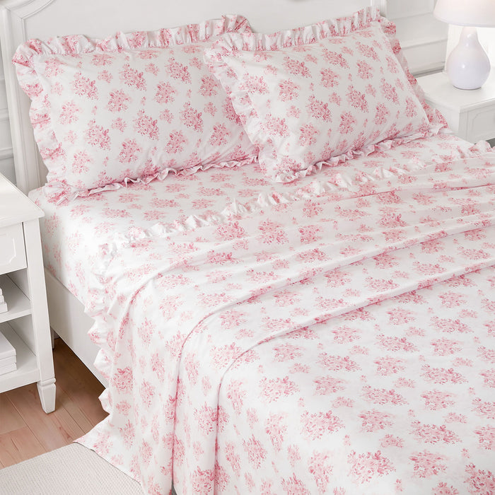 Microfiber Ruffle - California King Sheets - Pink Floral
