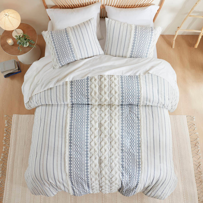 Imani - Cotton Printed Duvet Cover Set With Chenille - White - Simple Home Plus