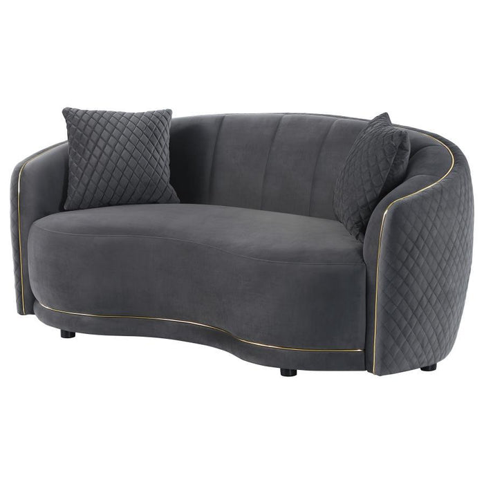 Brookside - Velvet Upholstered Curved Loveseat - Dark Gray - Simple Home Plus