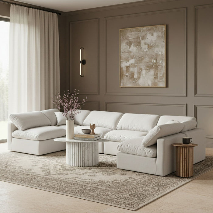 Indulge - Linen 6 Piece Modular U-Shaped Sectional - White - Simple Home Plus