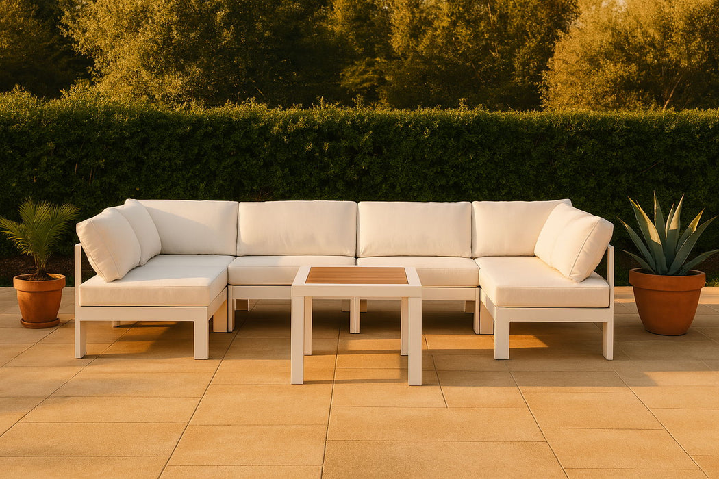 Nizuc - Outdoor Patio 6 Piece Modular Sectional With White Frame - Simple Home Plus