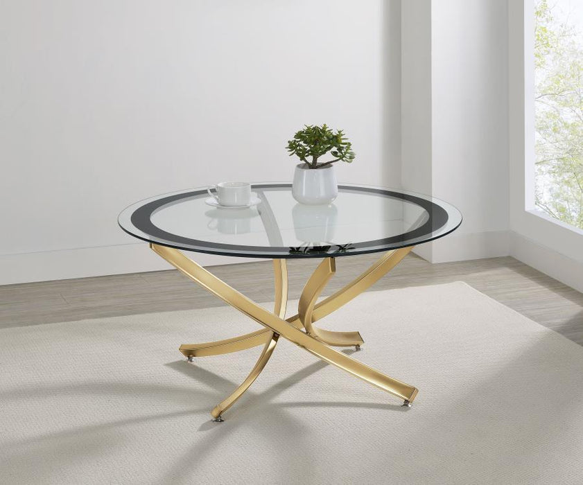 Brooke - Round Glass Top Coffee Table Metal Base - Simple Home Plus