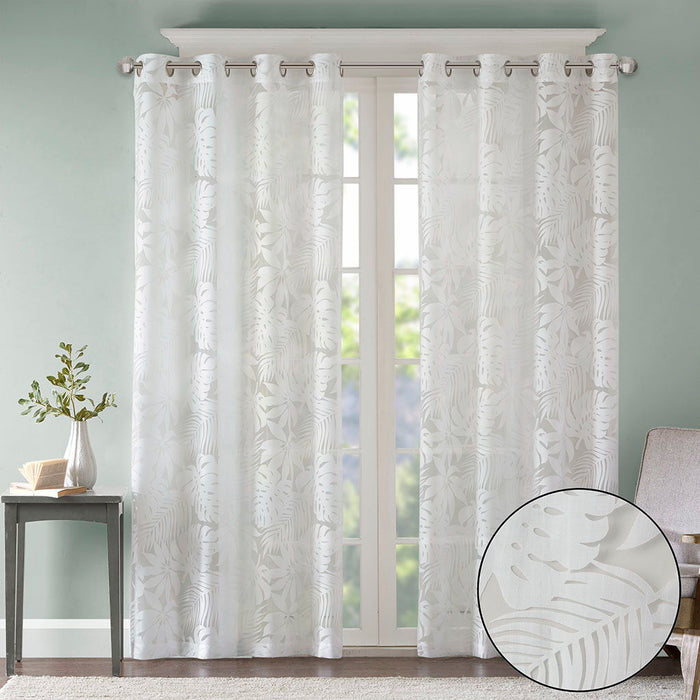 Leilani - 84" Palm Leaf Burnout Window Sheer - White - Simple Home Plus