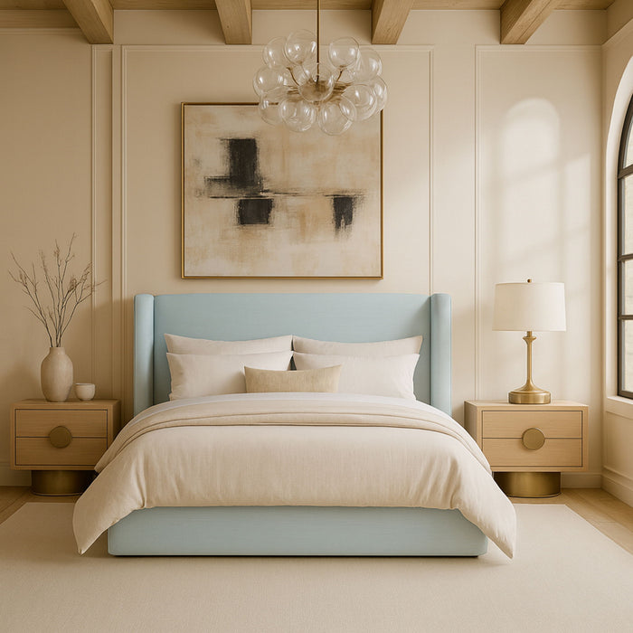Kendall - Linen Textured Fabric Upholstered Bed - Simple Home Plus