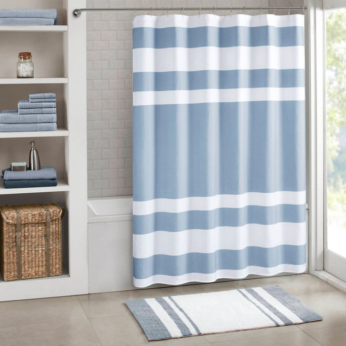 Spa Waffle - 84" Shower Curtain With 3M Treatment - Blue - Simple Home Plus