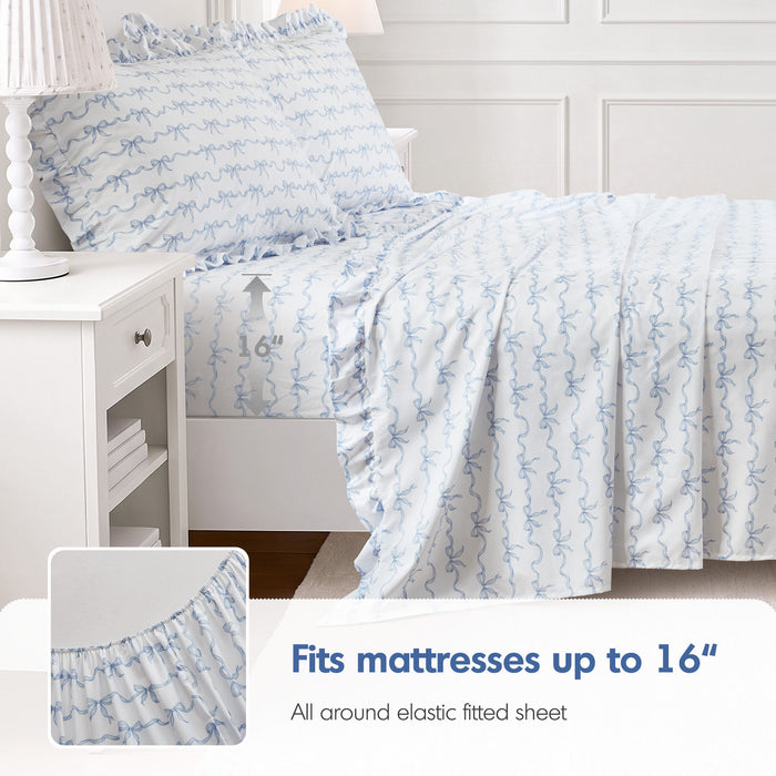 Microfiber Ruffle - Queen Sheets - Blue Bow
