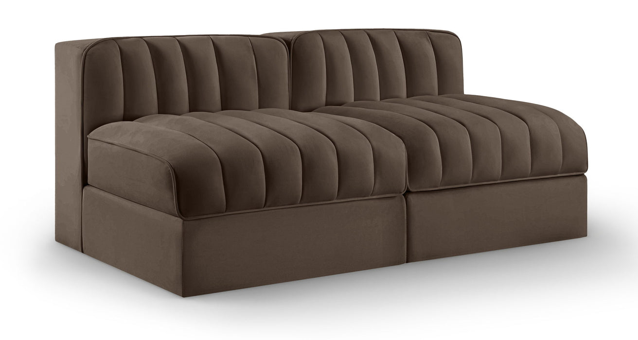 Rummi - Velvet Performance Fabric Upholstered 2 Piece Modular Armless Loveseat - Simple Home Plus