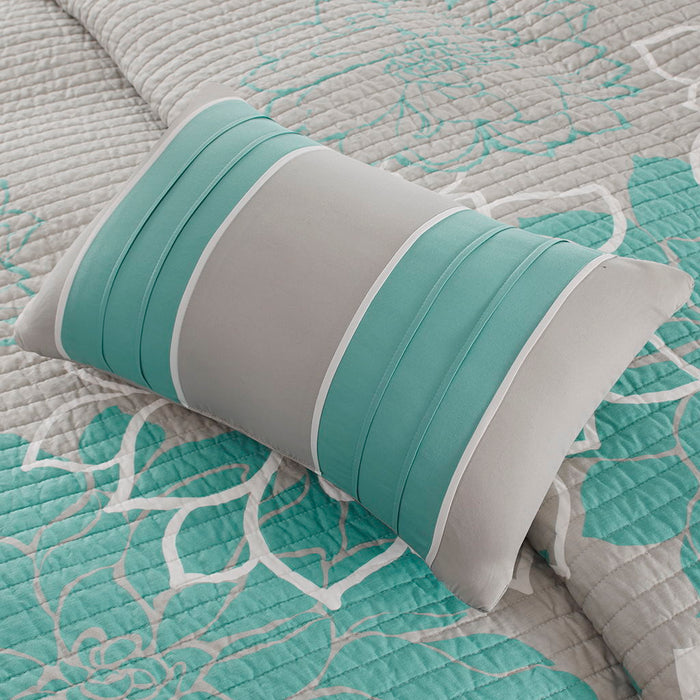 Lola - 6 Piece Reversible Printed Coverlet Set - Aqua - Simple Home Plus