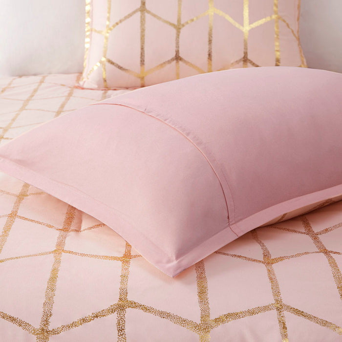 Raina - Twin Metallic Printed Comforter Set - Blush / Gold - Simple Home Plus