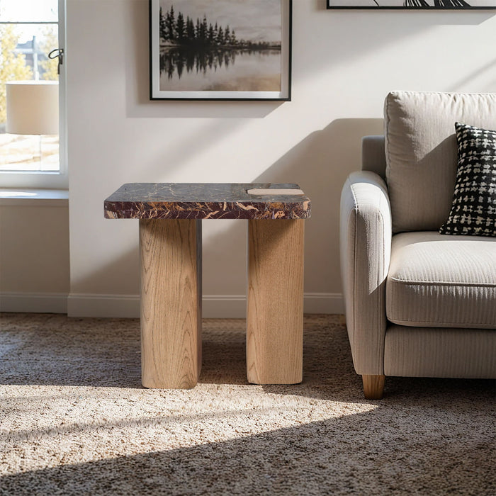 Ravenna - Marble/Stone End Table - Burgundy - Simple Home Plus