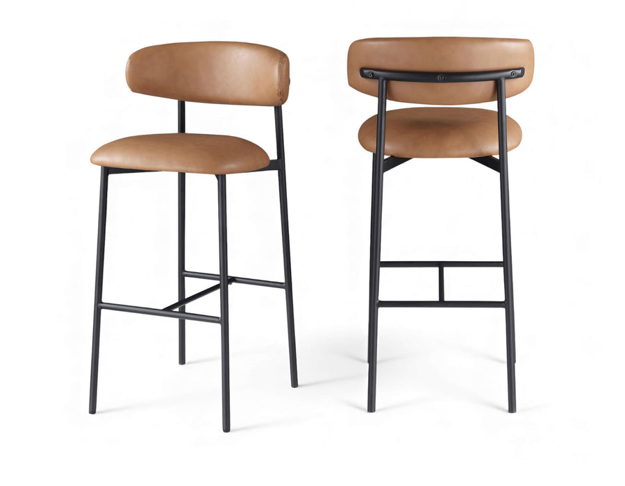 Lupita - Vegan Leather Upholstered Bar Stool With Matte Black Frame (Set of 2) - Simple Home Plus