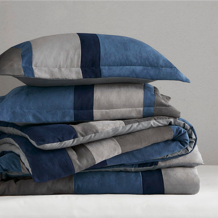 Boulder Stripe - Twin/Twin Long Pieced Comforter Set - Blue - Simple Home Plus