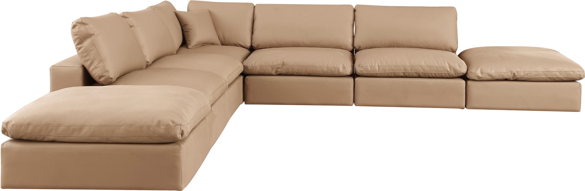 Comfy - 7 Piece Faux Leather Modular Corner Sectional - Tan - Simple Home Plus