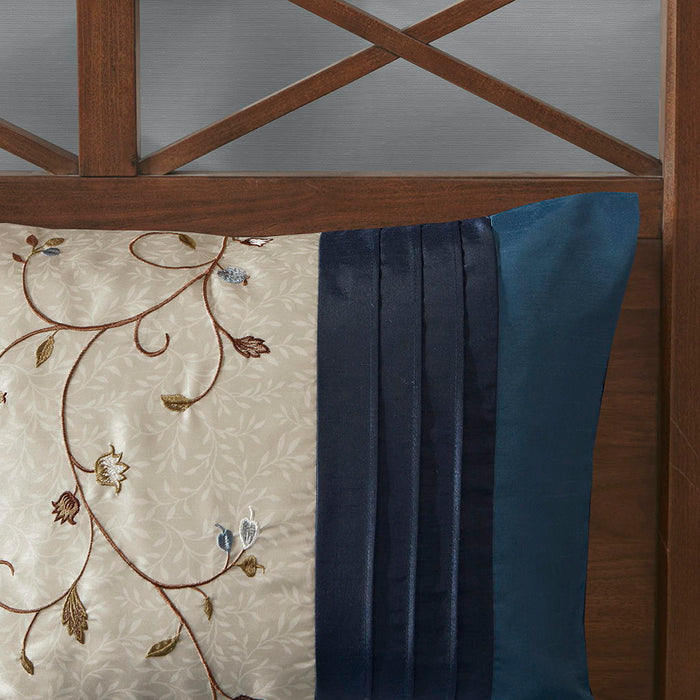 Serene - California King Embroidered Piece Comforter (Set of 7) - Navy - Simple Home Plus