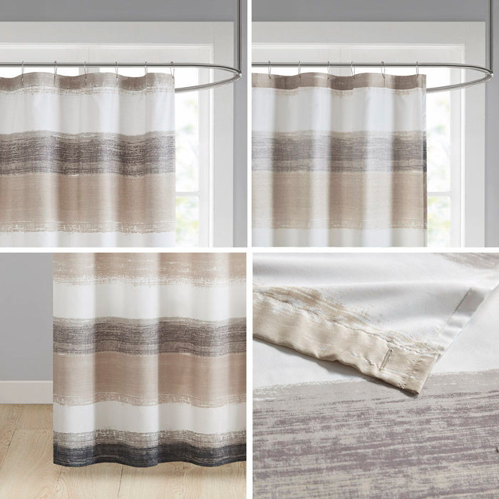 Saben - Stripe Print Shower Curtain - Taupe / Black - Simple Home Plus