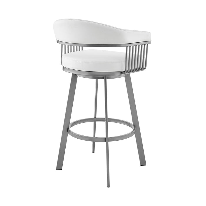 Chelsea - 25" Counter Height Swivel Bar Stool - Silver Finish And White Faux Leather - Simple Home Plus