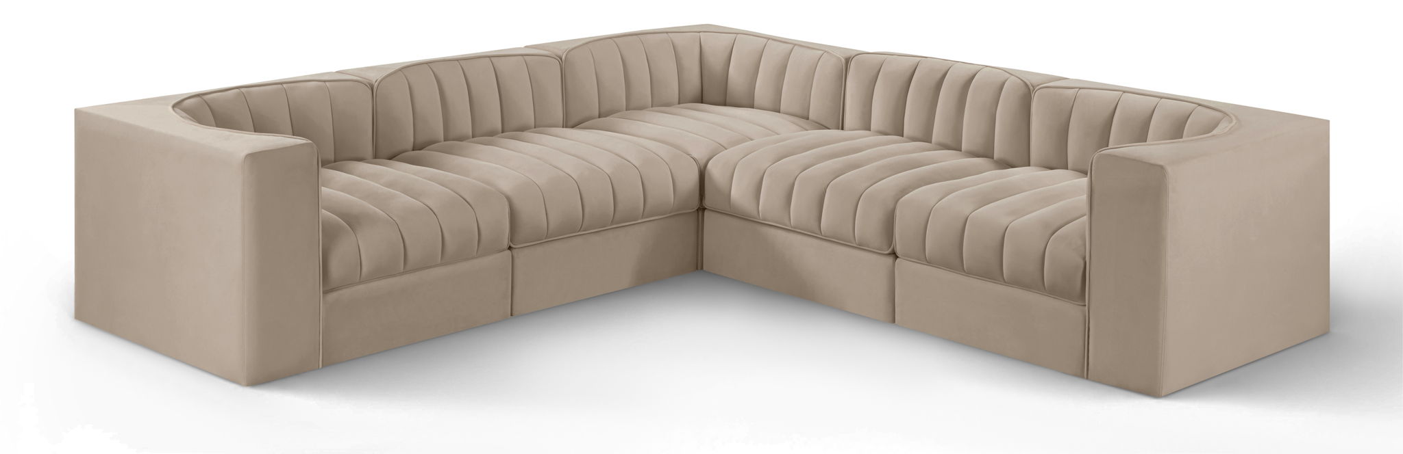 Rummi - Symmetrical Velvet Performance Fabric Upholstered 5 Piece Modular Sectional - Simple Home Plus