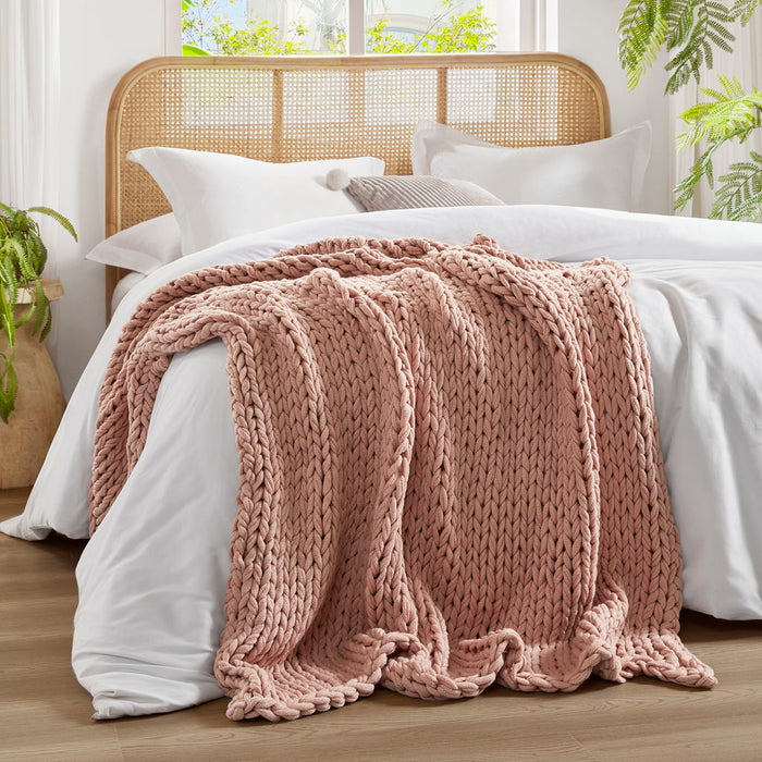 Chunky Double Knit Handmade Throw - Blush - Simple Home Plus
