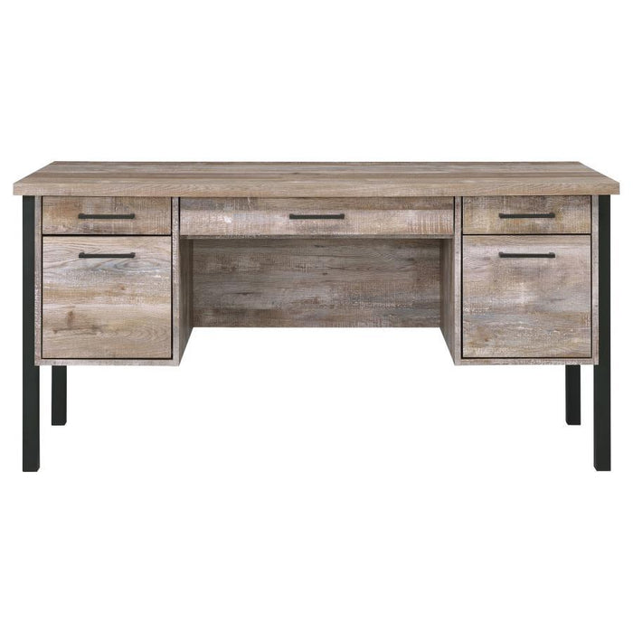 Samson - 4-Drawer Office Computer Desk - Weathered Oak - Simple Home Plus