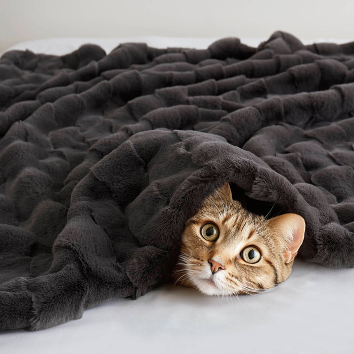 Vivienne - Faux Fur Throw - Gray - Simple Home Plus