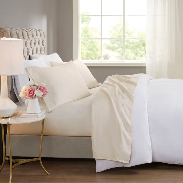 600 Thread Count - Queen Cooling Cotton Blend 4 Piece Sheet Set - Ivory - Simple Home Plus