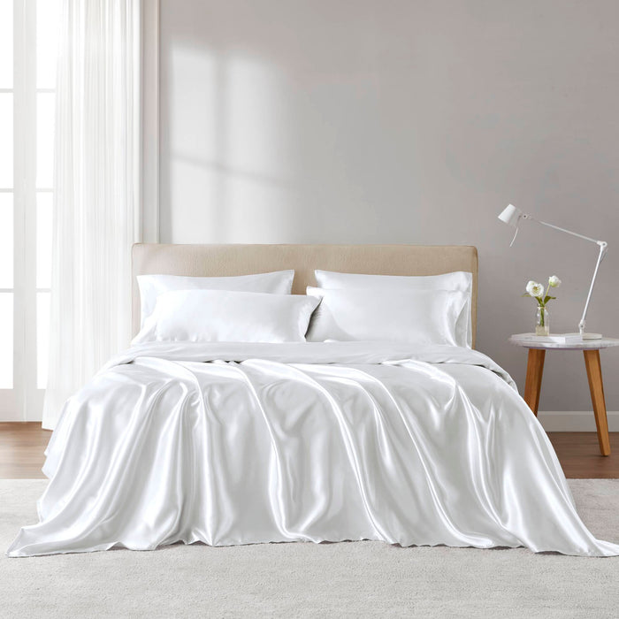 Satin - California King Wrinkle - Free Luxurious 6 Piece Sheet Set - White - Simple Home Plus