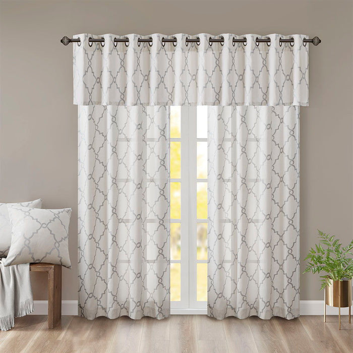 Saratoga - 18" Fretwork Print Grommet Top Window Valance - Ivory - Simple Home Plus